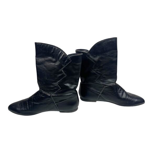 Vintage Black Leather Western Cowboy Fringe Boots: 9M - Picture 4 of 8